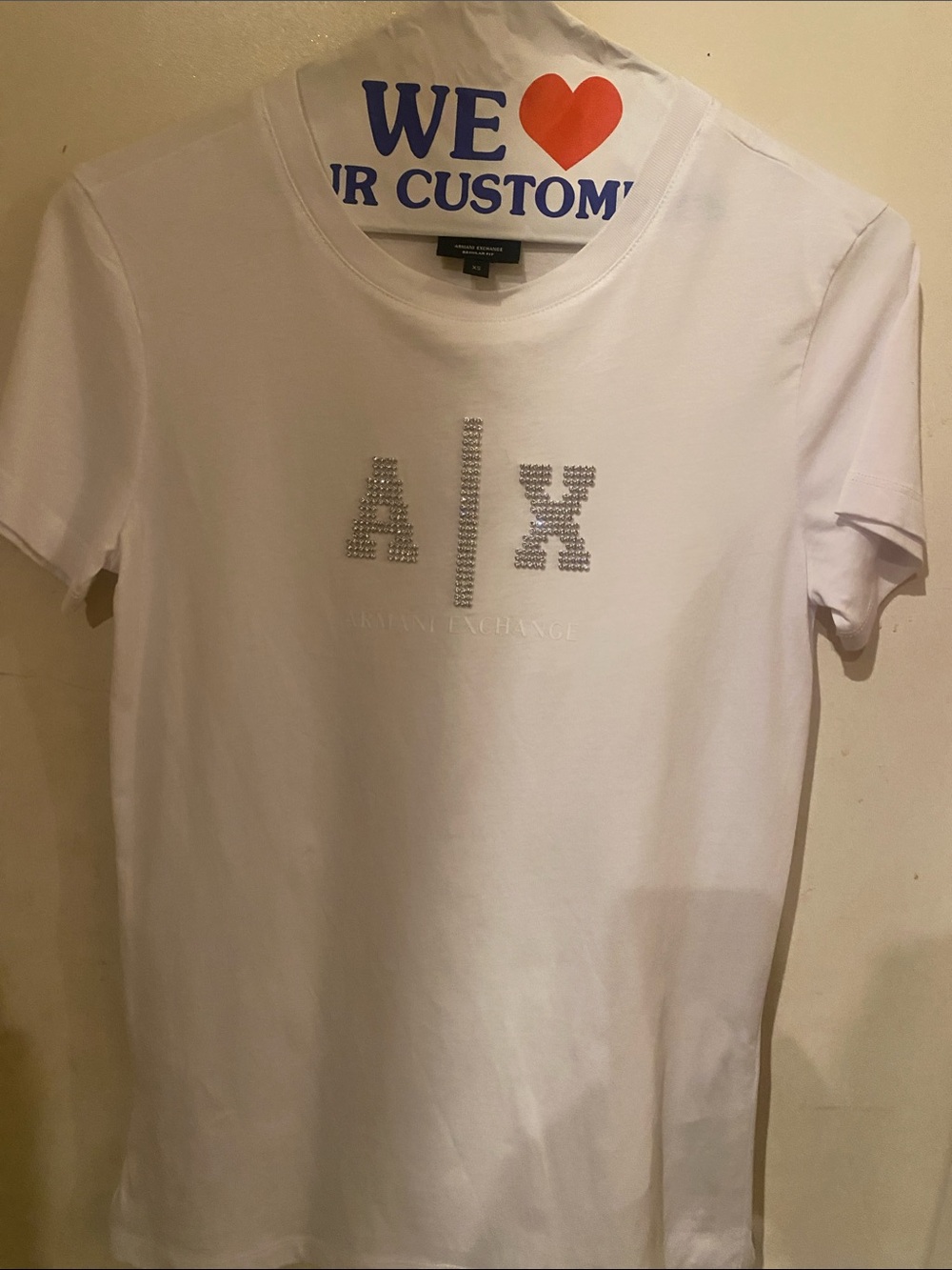 Armani Exchange White Kids Tee with Rhinestone A|X Logo